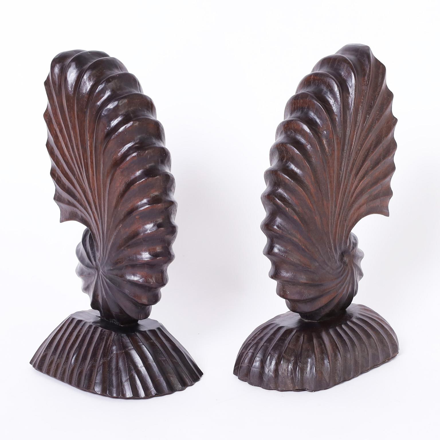 Pair of Carved Wood Nautilus Shells For Sale 1
