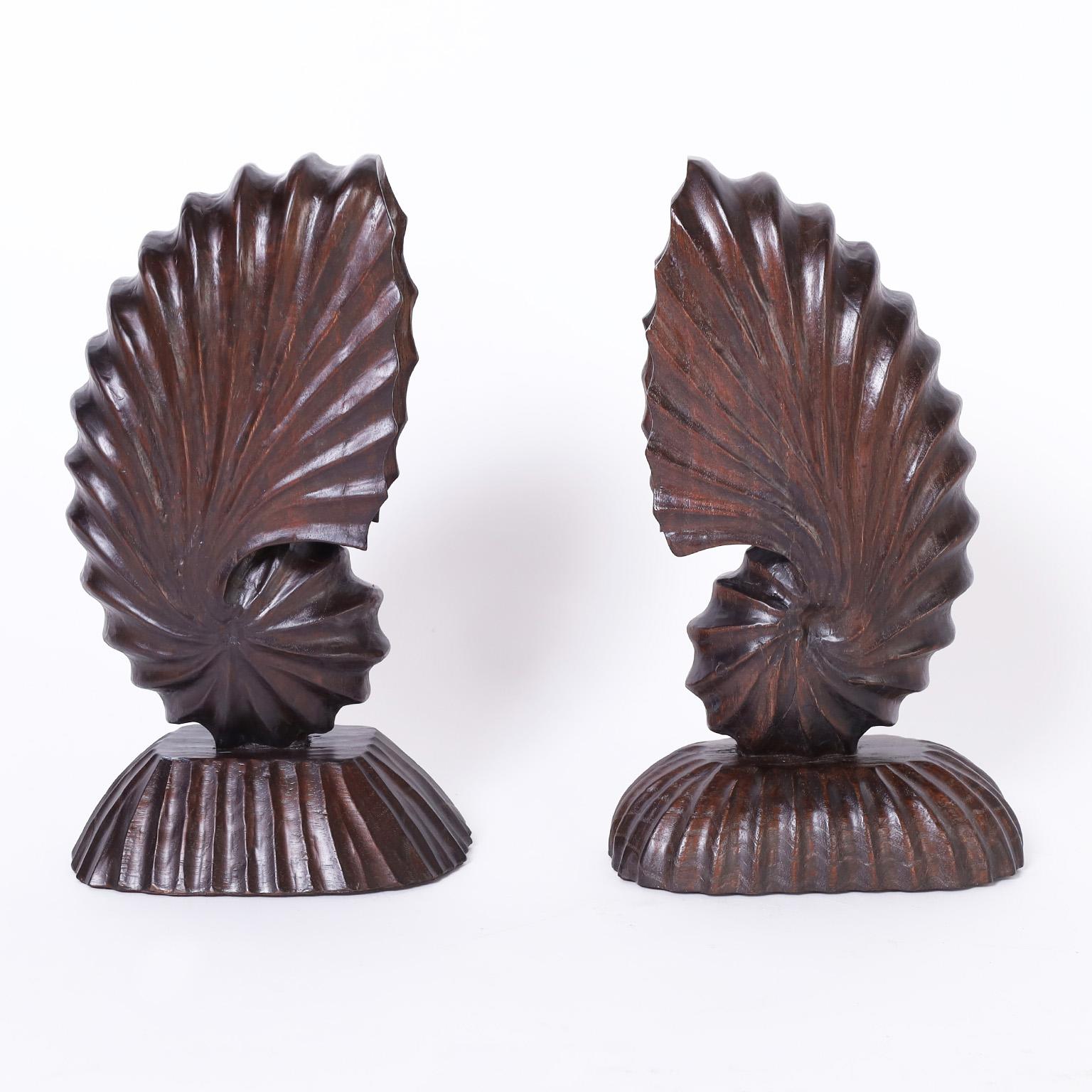 Pair of Carved Wood Nautilus Shells - Sculpture by Unknown