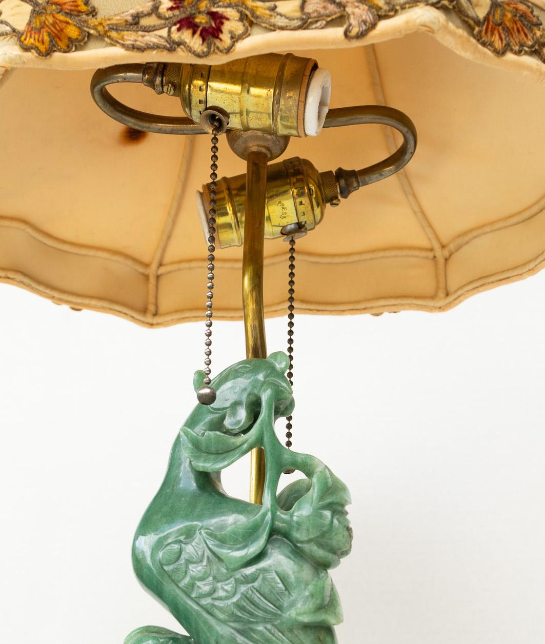 Pair of Chinese Lamps with Carved Aventurine Phoenixes, Jade Finials, Cloisonné For Sale 8