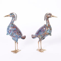 Pair of Chinese Cloisonné Birds or Quails