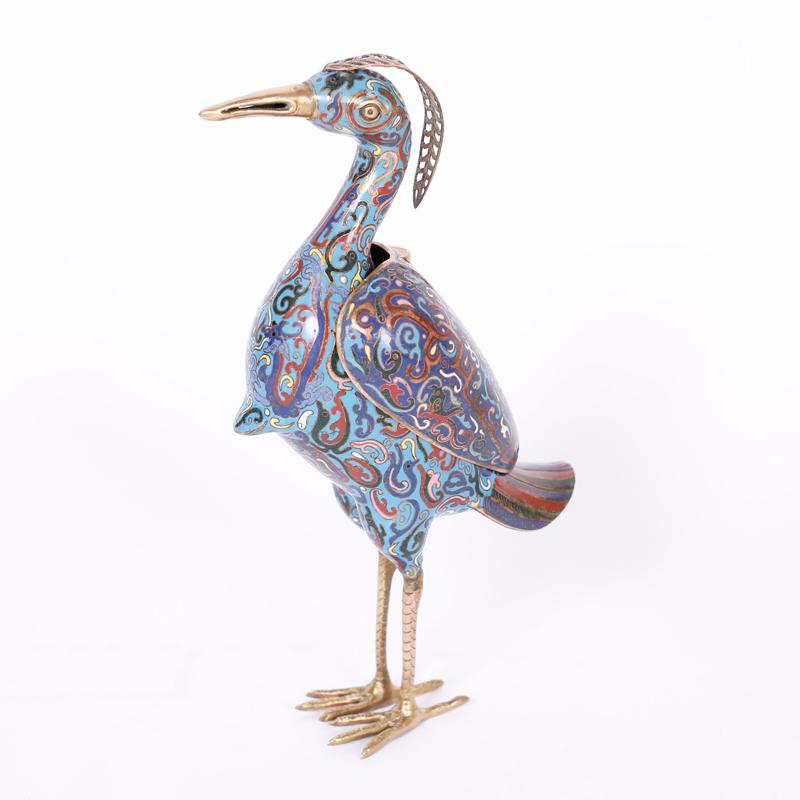 Pair of Chinese Cloisonné Birds or Quails - Folk Art Sculpture by Unknown
