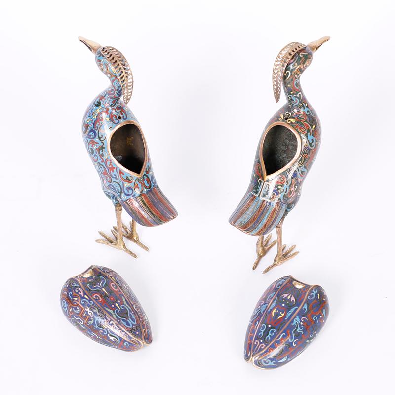 Pair of Chinese Cloisonné Birds or Quails For Sale 3