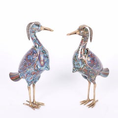 Pair of Chinese Cloisonné Birds or Quails