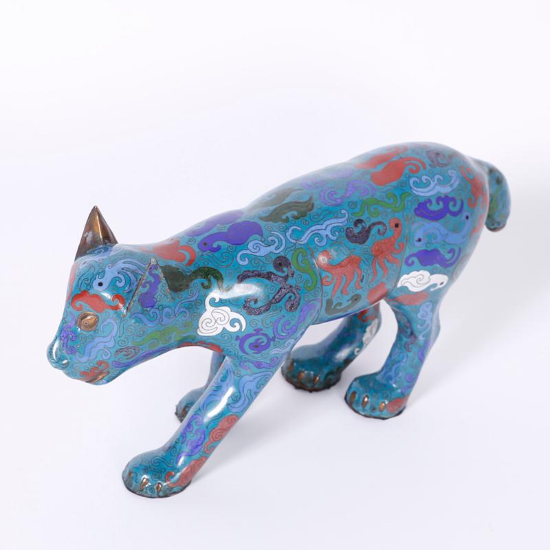 Pair of Chinese Cloisonné Cats - Folk Art Sculpture by Unknown