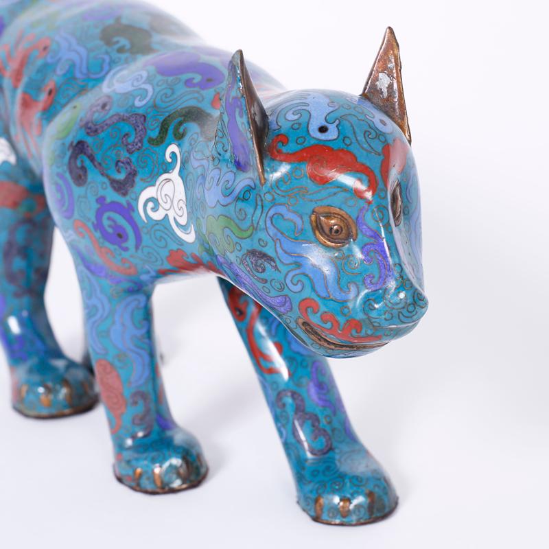 Pair of Chinese Cloisonné Cats - Gray Figurative Sculpture by Unknown
