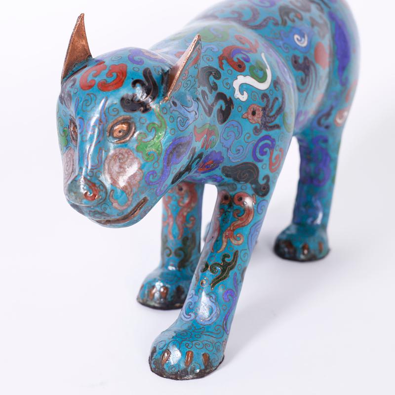 Pair of Chinese Cloisonné Cats For Sale 1