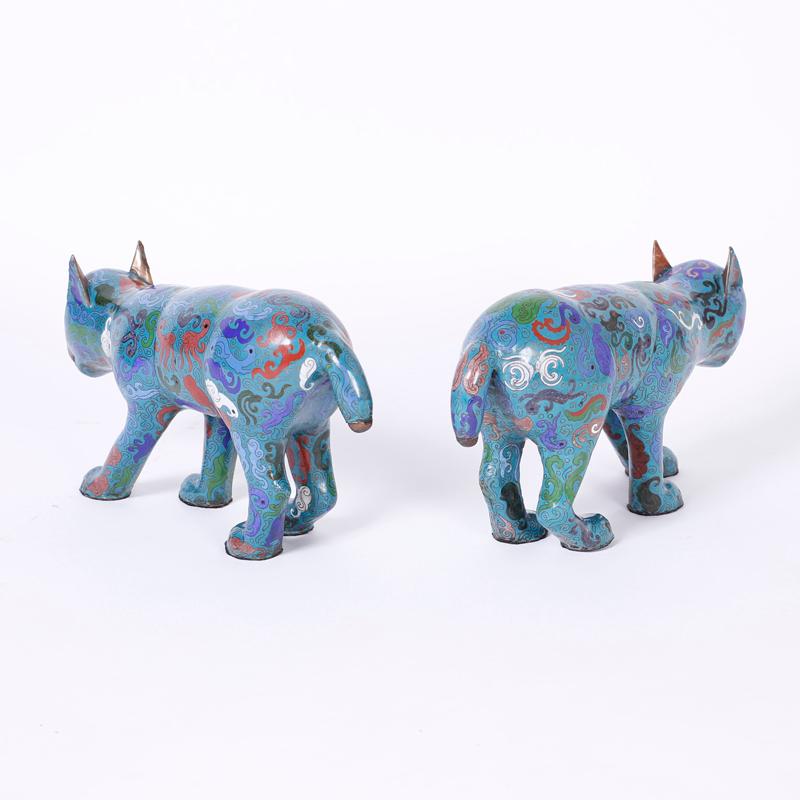 Pair of Chinese Cloisonné Cats For Sale 2