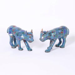 Antique Pair of Chinese Cloisonné Cats