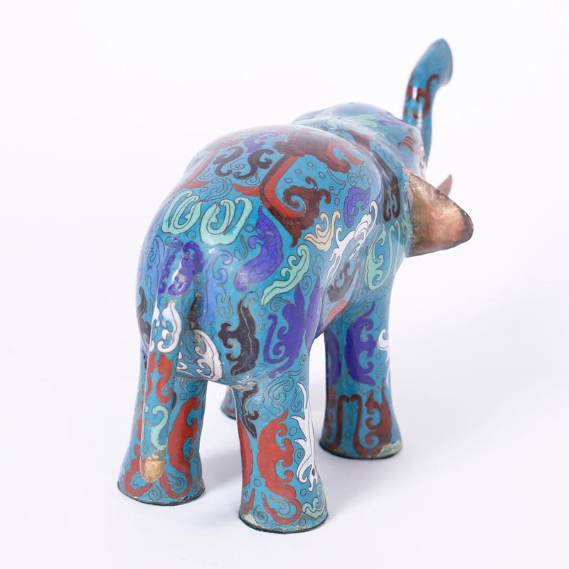 Pair of Chinese Cloisonné Elephants - Folk Art Sculpture by Unknown