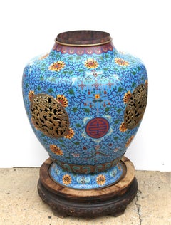 Pair of Chinese Cloisonne Tall Incense Urns (Censers)