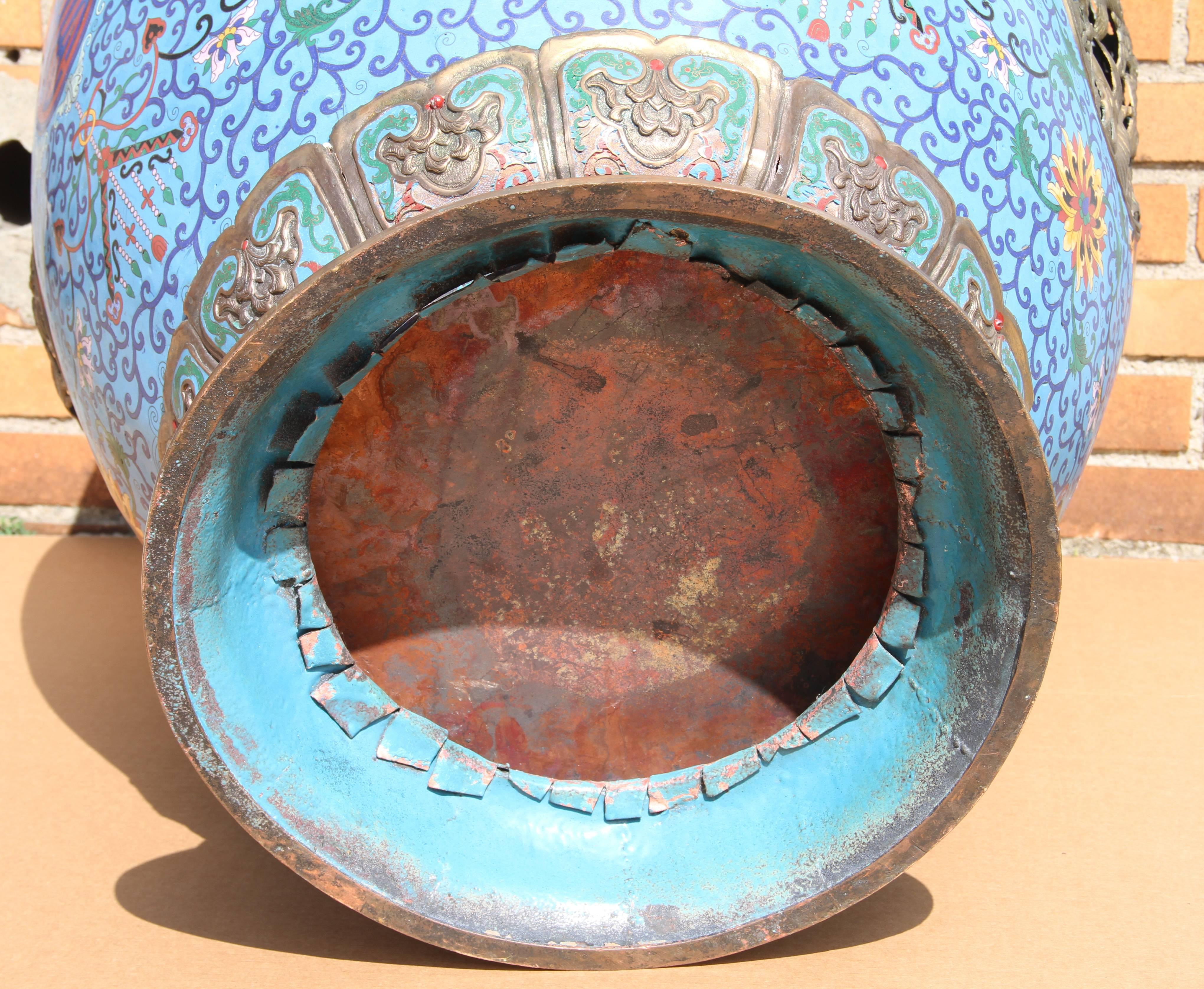 Pair of Chinese Cloisonne Tall Incense Urns (Censers) - Brown Abstract Sculpture by Unknown