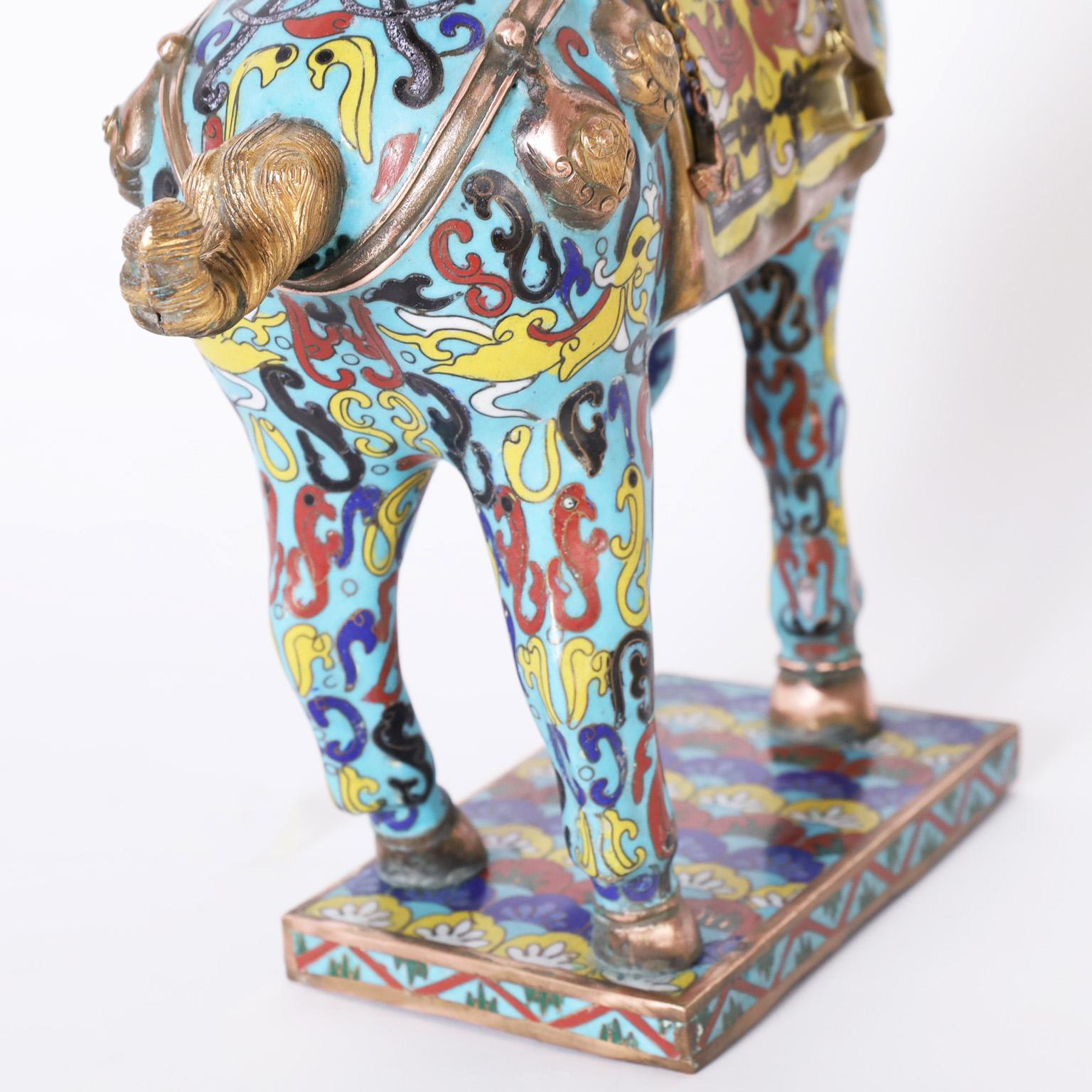 Pair of Cloisonné Tang Style Horse Sculptures For Sale 7