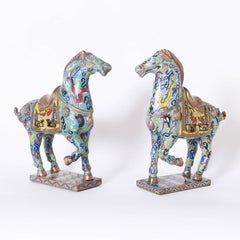 Pair of Cloisonné Tang Style Horse Sculptures