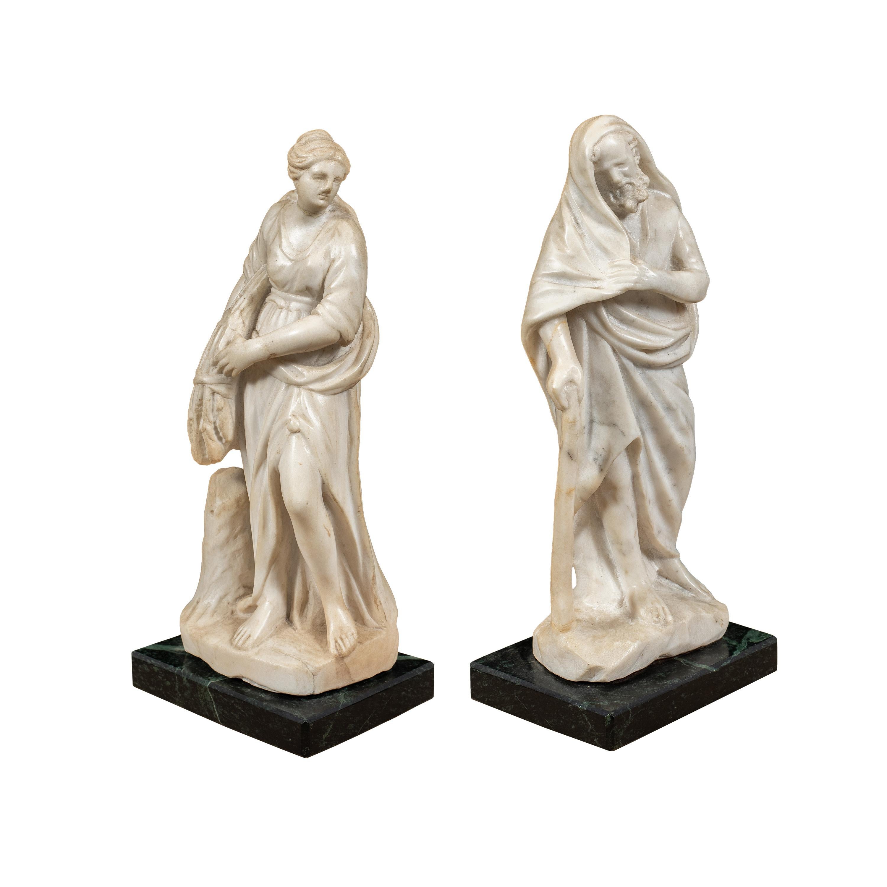Paar Barock-Marmorskulpturen des frühen 16. Jahrhunderts - Allegorische Sommer-Winter – Sculpture von Unknown