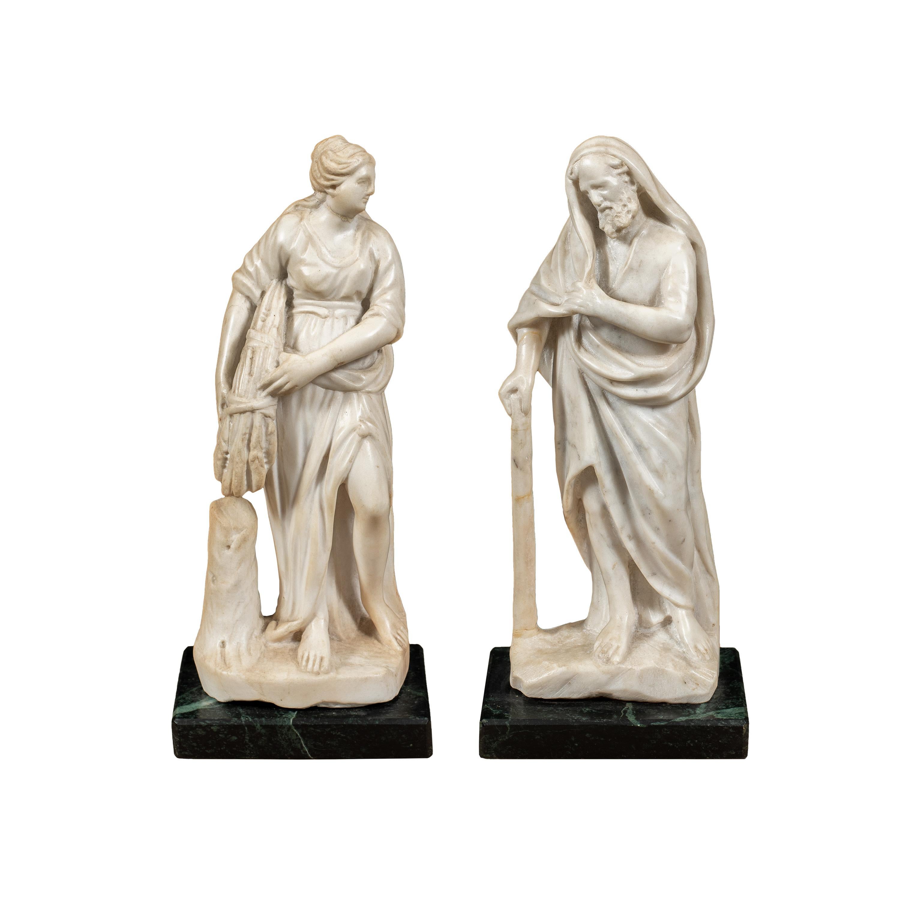 Unknown Figurative Sculpture – Paar Barock-Marmorskulpturen des frühen 16. Jahrhunderts - Allegorische Sommer-Winter
