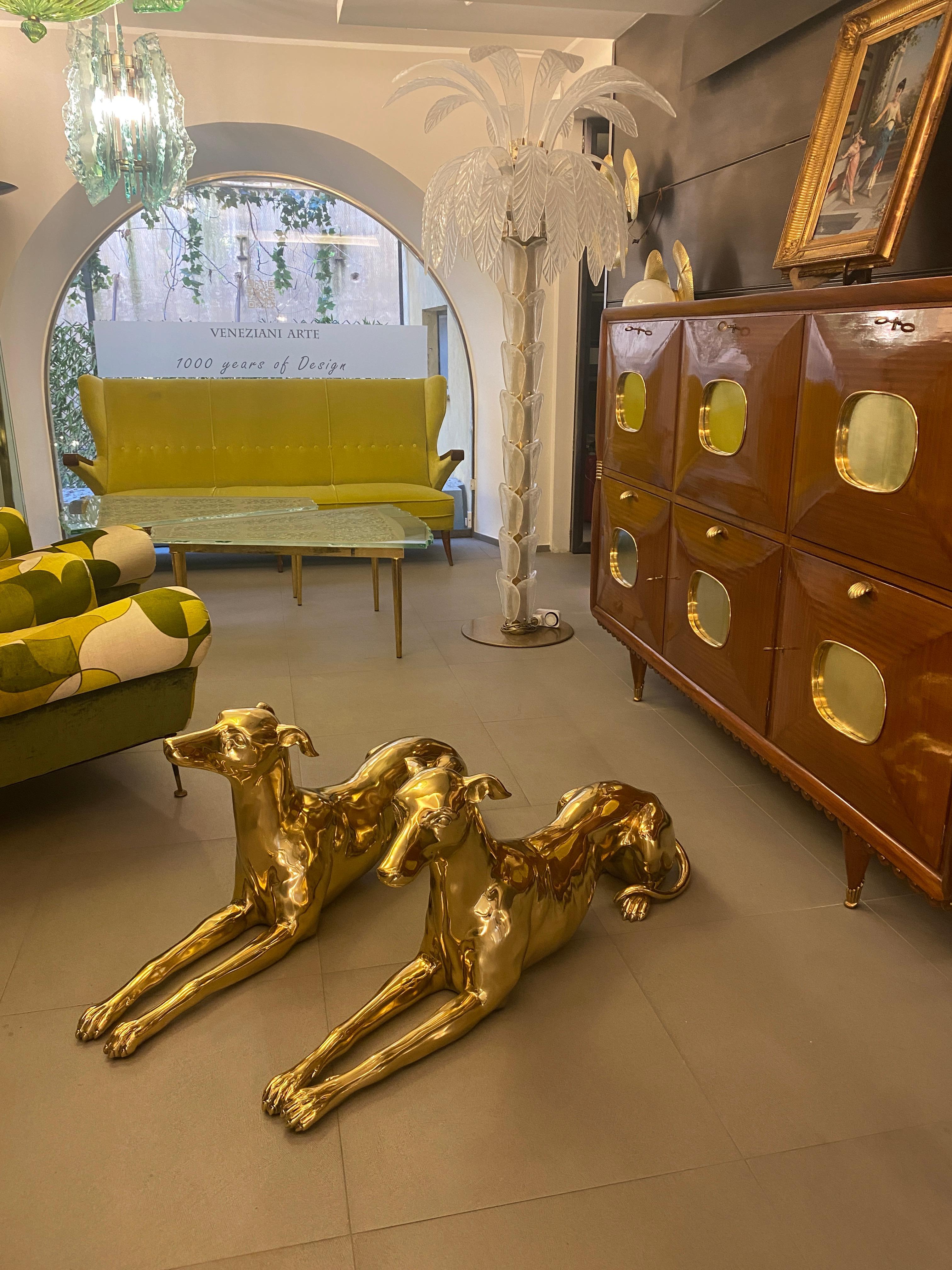 Pair of Elegant Brass Sculptures of Greyhound Dogs For Sale 1