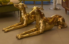 Retro Pair of Elegant Brass Sculptures of Greyhound Dogs