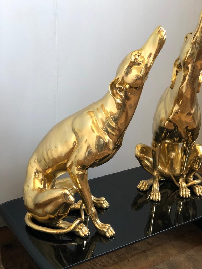 Pair of Elegant Gilt Bronze Sculptures of Dogs 2