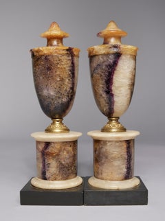 Pair of English Regency Blue John (Derbyshire Spar) Urns, 19th Century
