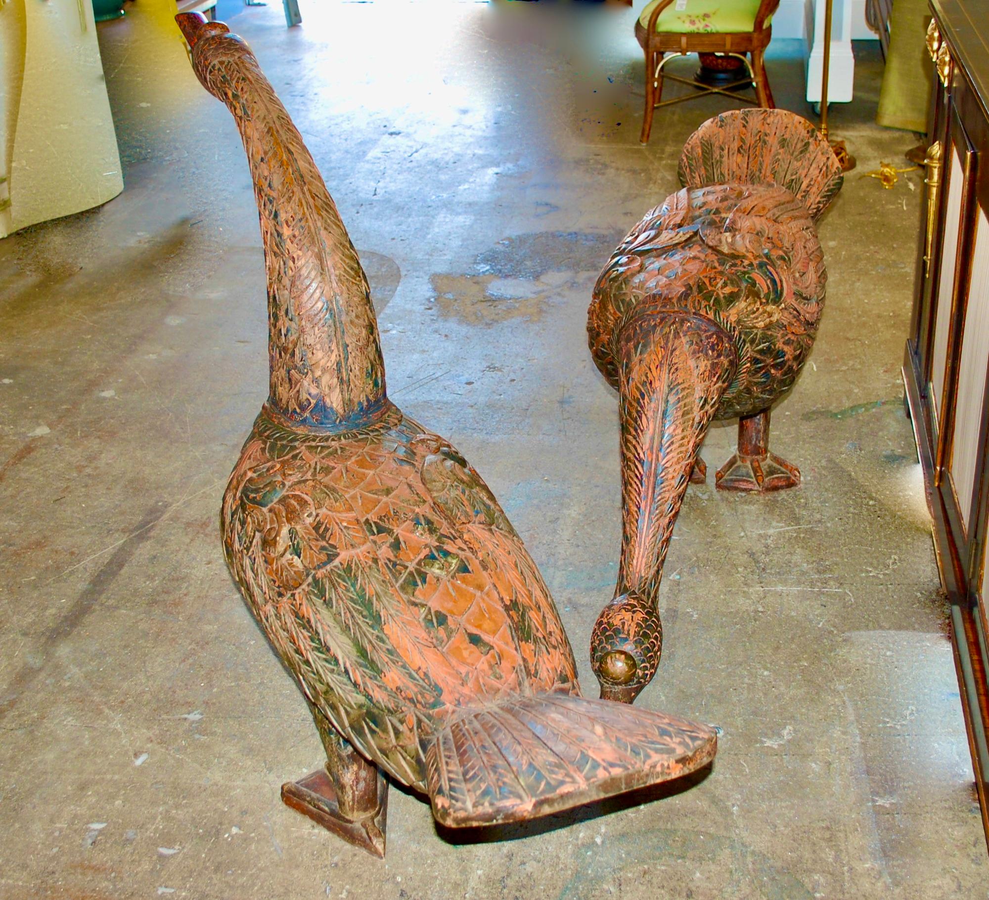 Large Chinese Hand Carved Polychrome Wood Geese  For Sale 5