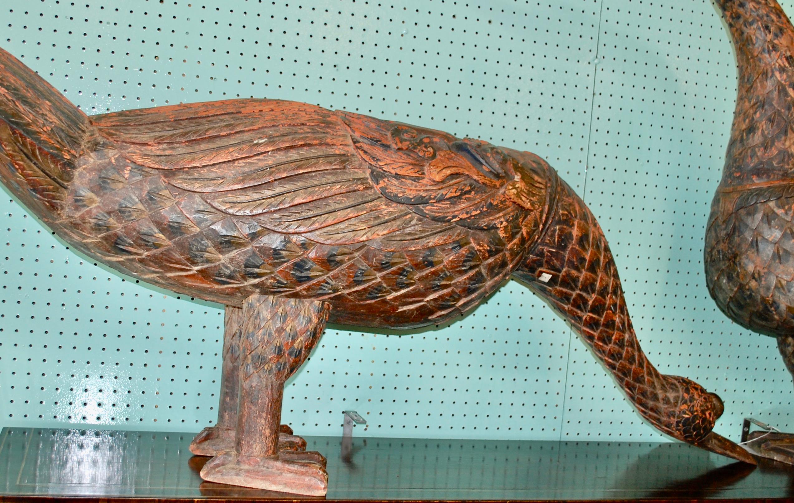 Large Chinese Hand Carved Polychrome Wood Geese  For Sale 2