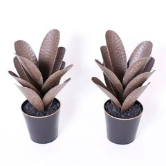 Pair of Faux Agave Plants in Metal Planters