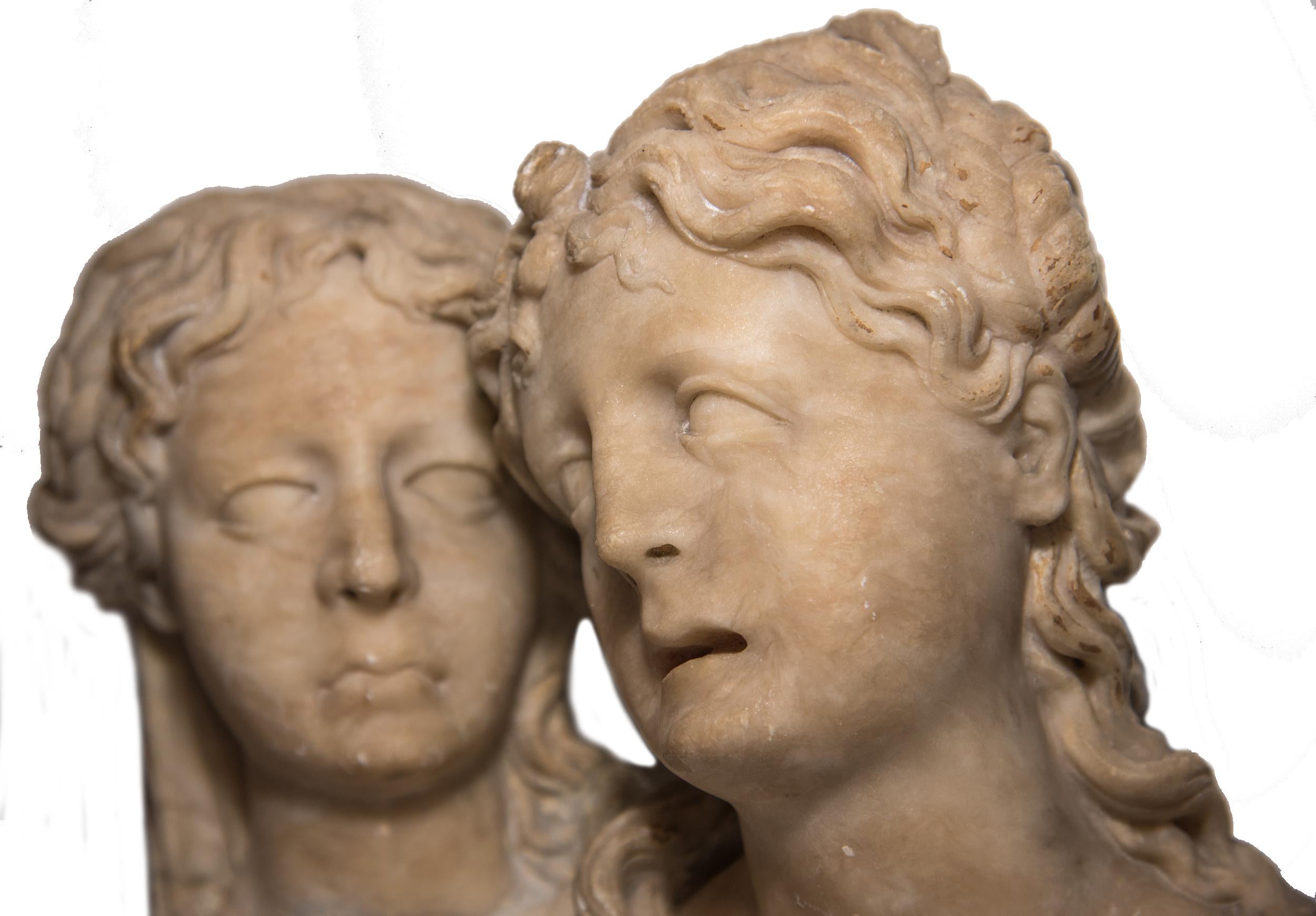 Pair of Female Busts In Alabaster, Southern Netherlands Circa 1550 - Sculpture by Unknown