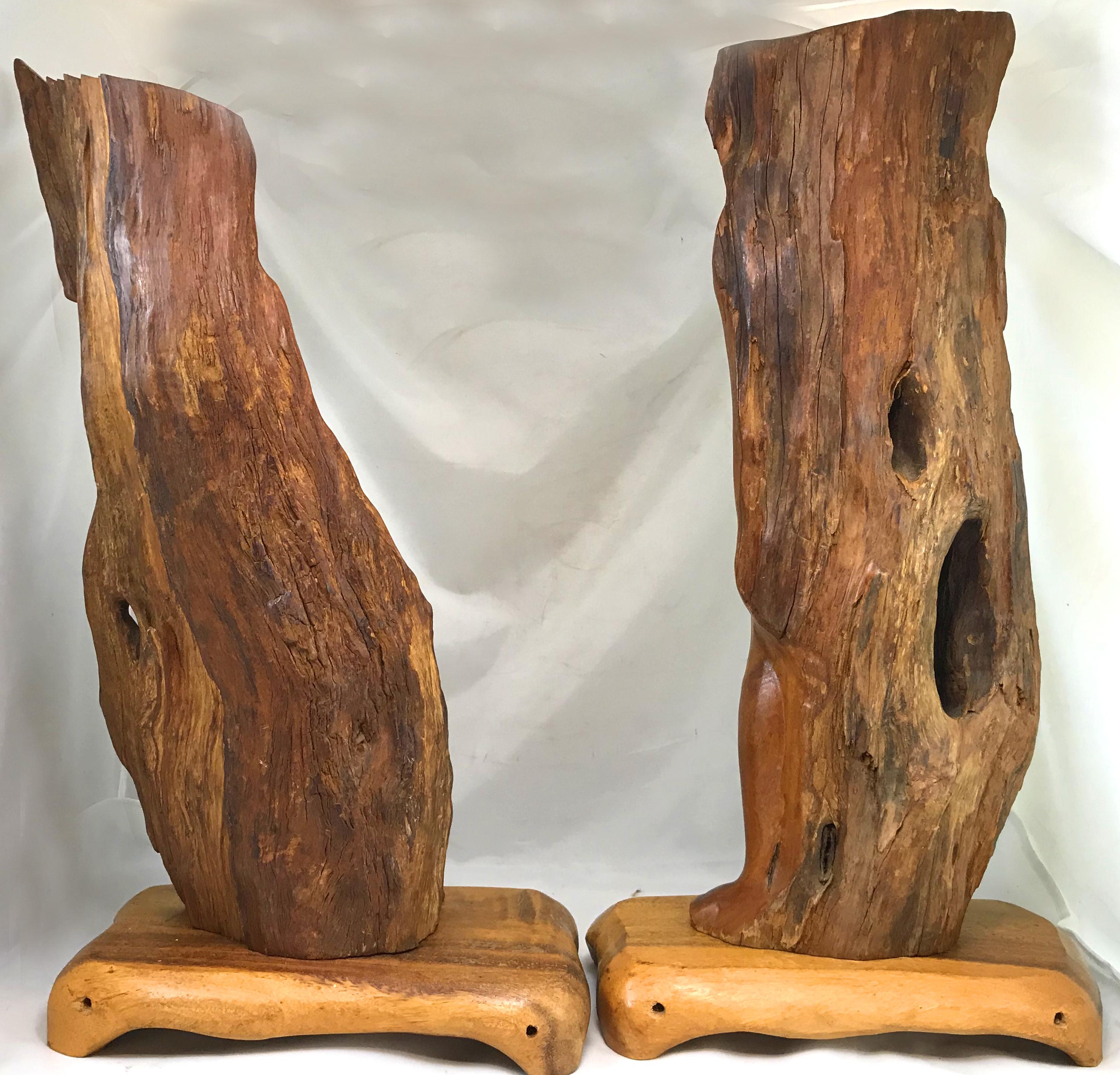Pair of Figural Koa Wood Sculptures - Brown Figurative Sculpture by Unknown