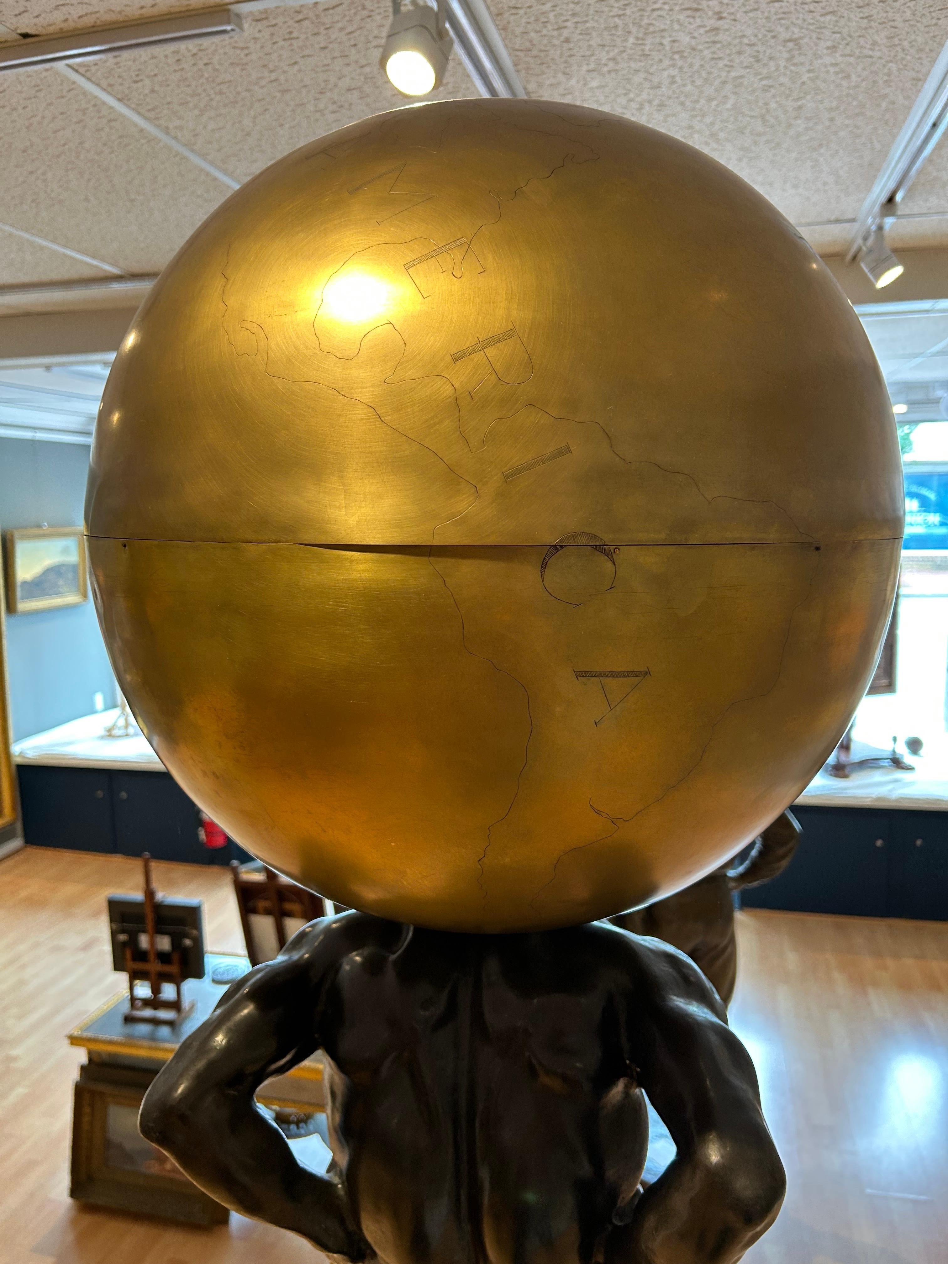 Late 19th Century Pair of Bronze Atlas Sculptures with Globe & Armillary Sphere 3