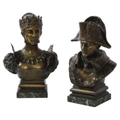 Pair of French Patinated Bronze Busts of Napoleon and Empress Josephine