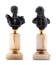 Pair of German Bronze and Onyx of Grand Tour Busts of Hermes and Ariadne