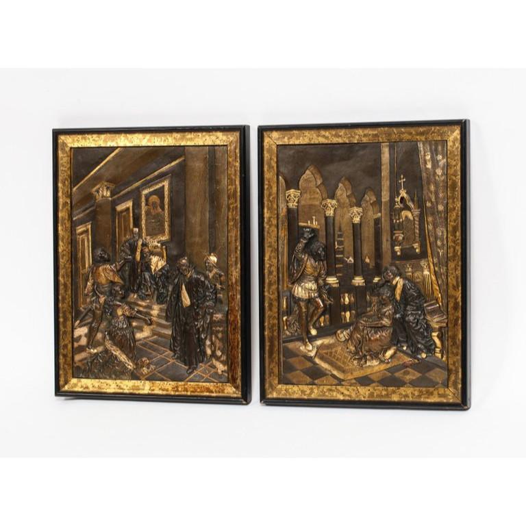 Pair of Gilt and Patinated Bronze Relief Plaques Depicting Shakespeare, Othello - Sculpture by Unknown