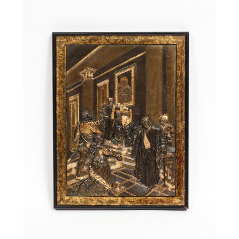 Pair of Gilt and Patinated Bronze Relief Plaques Depicting Shakespeare, Othello - Romantic Sculpture by Unknown