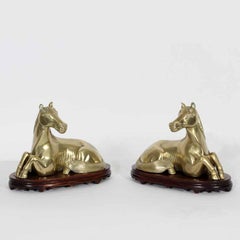 Retro Pair of Horse Sculptures on Custom Stands