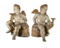 Pair of Italian Angels Sculptures, Italy 18th Century, Papier-mâché Lacquered