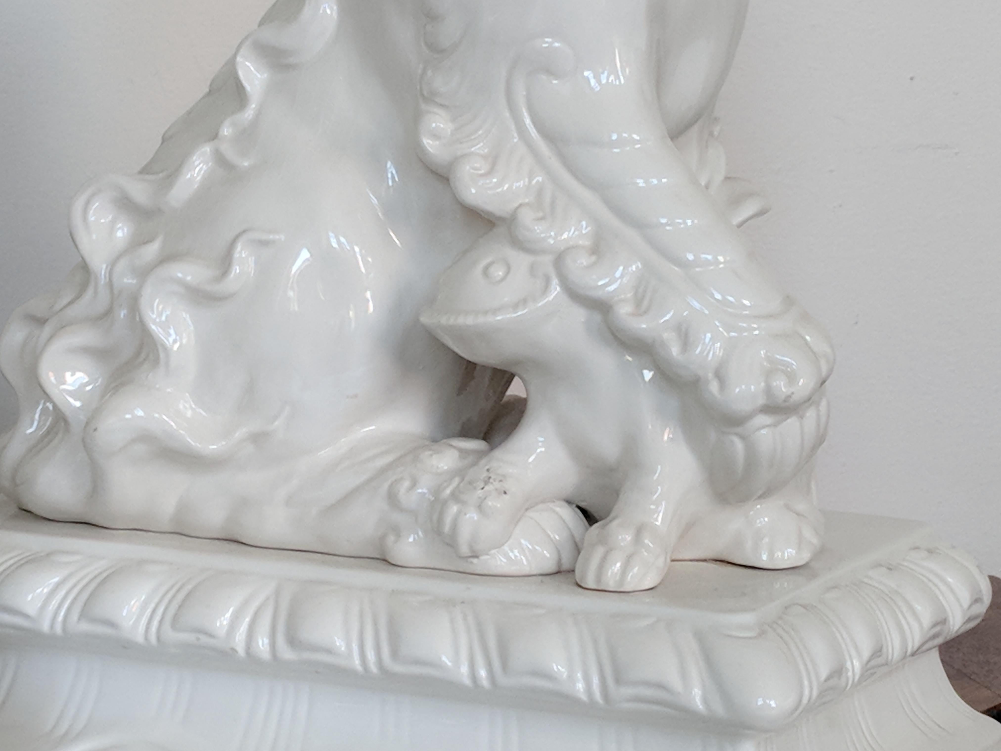 Pair of Italian White Ceramic Foo Dogs For Sale 1