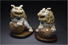 Pair of Japanese Buddhist, Meiji Period Foo-Dogs from the Satsuma Kilns, 19th C.