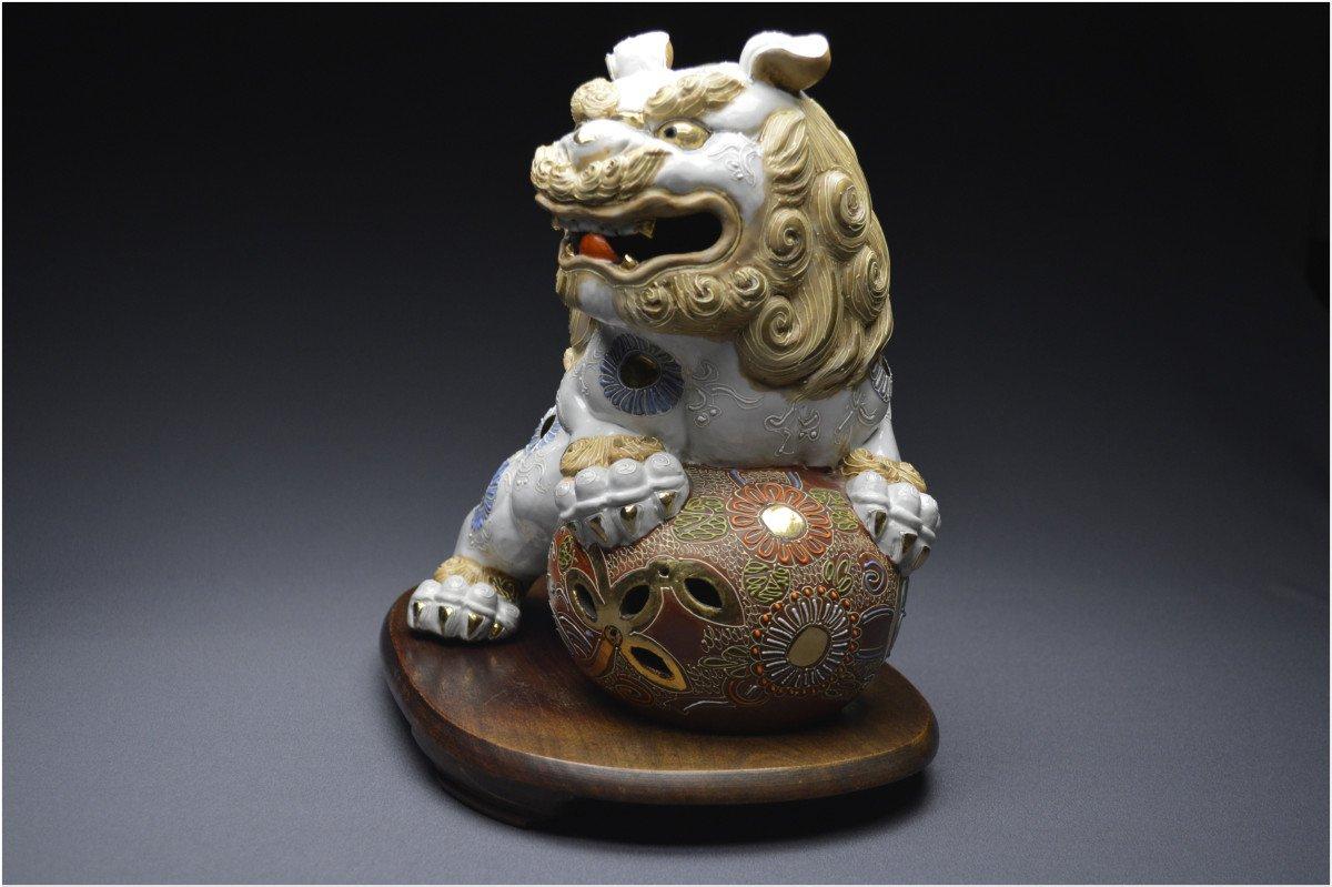 Paar japanische buddhistische Foo-Dogs aus der Meiji-Periode; Satsuma Kilns, 19. Jahrhundert im Angebot 2