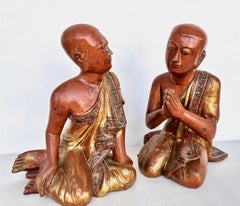 Antique Pair of Lacquer Wood Buddhist Monks