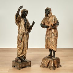 Pair of Large Antique Orientalist Bronze Figural Sculptures or Statues