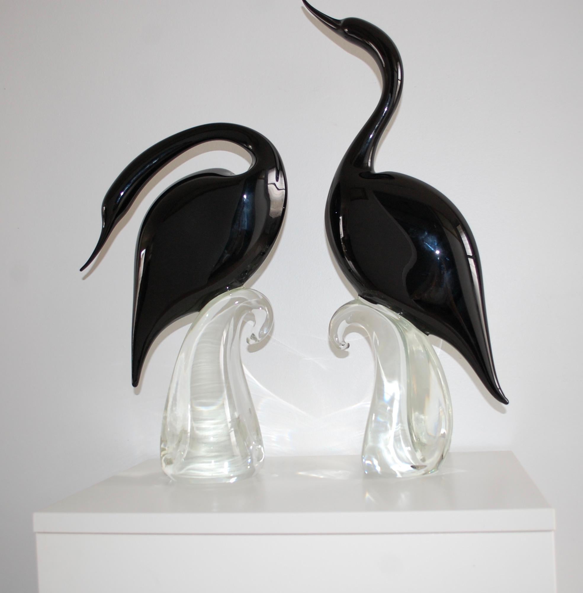 Pair of Black Murano Glass Heron Birds  - Contemporary Sculpture by Unknown