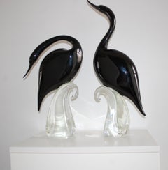 Pair of Black Herons Murano Glass