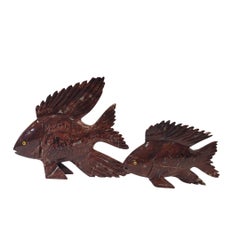 Pair of mid-century fish, red jasper, China.