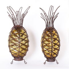 Pair of Mid-Century Metal and Glass Pineapples