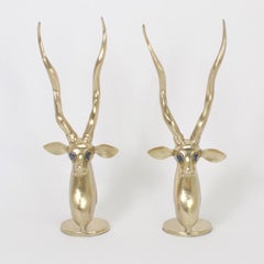 Pair of Modern Brass Gazelle Sculptures