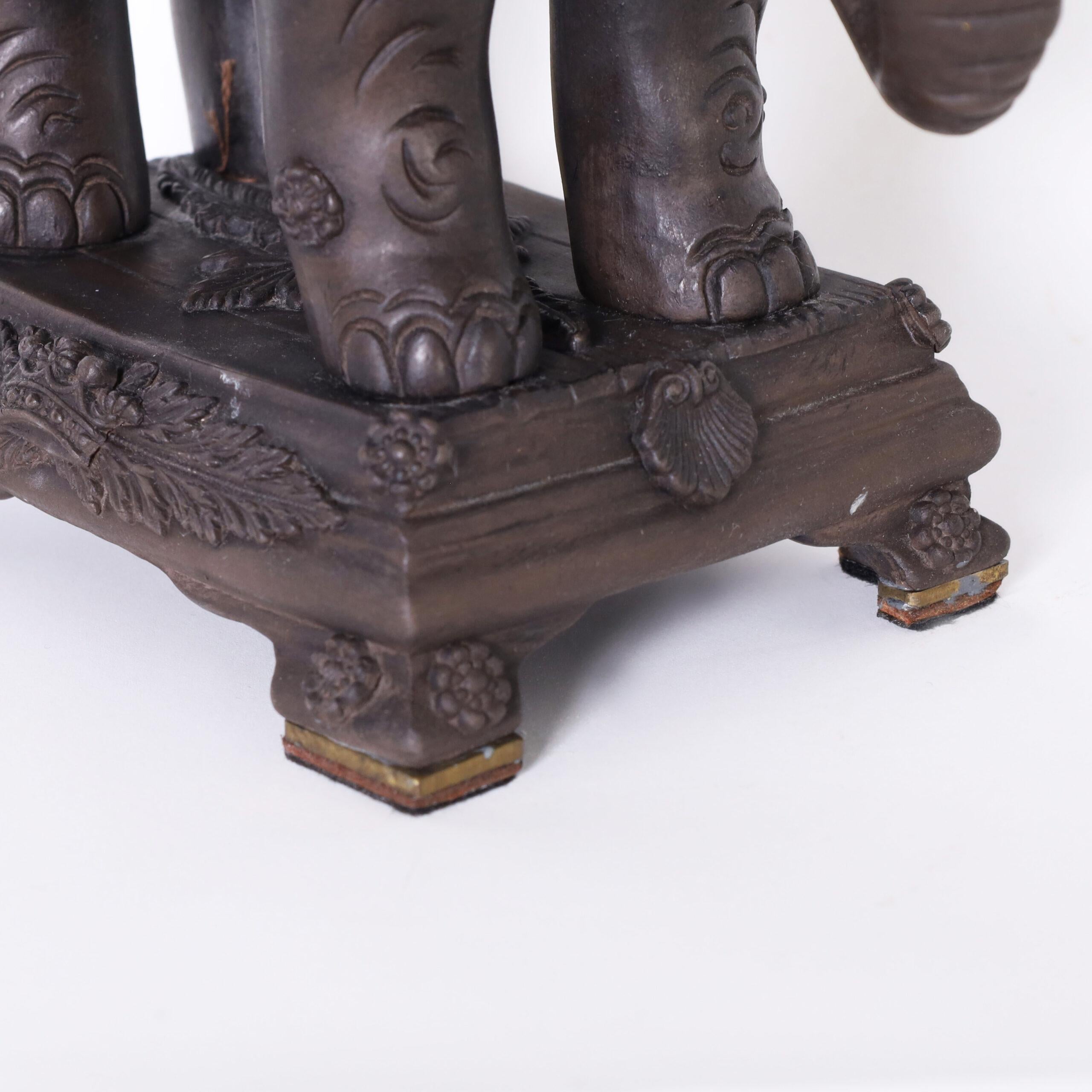 Pair of Neoclassic Earthenware Elephants with Obelisks For Sale 5