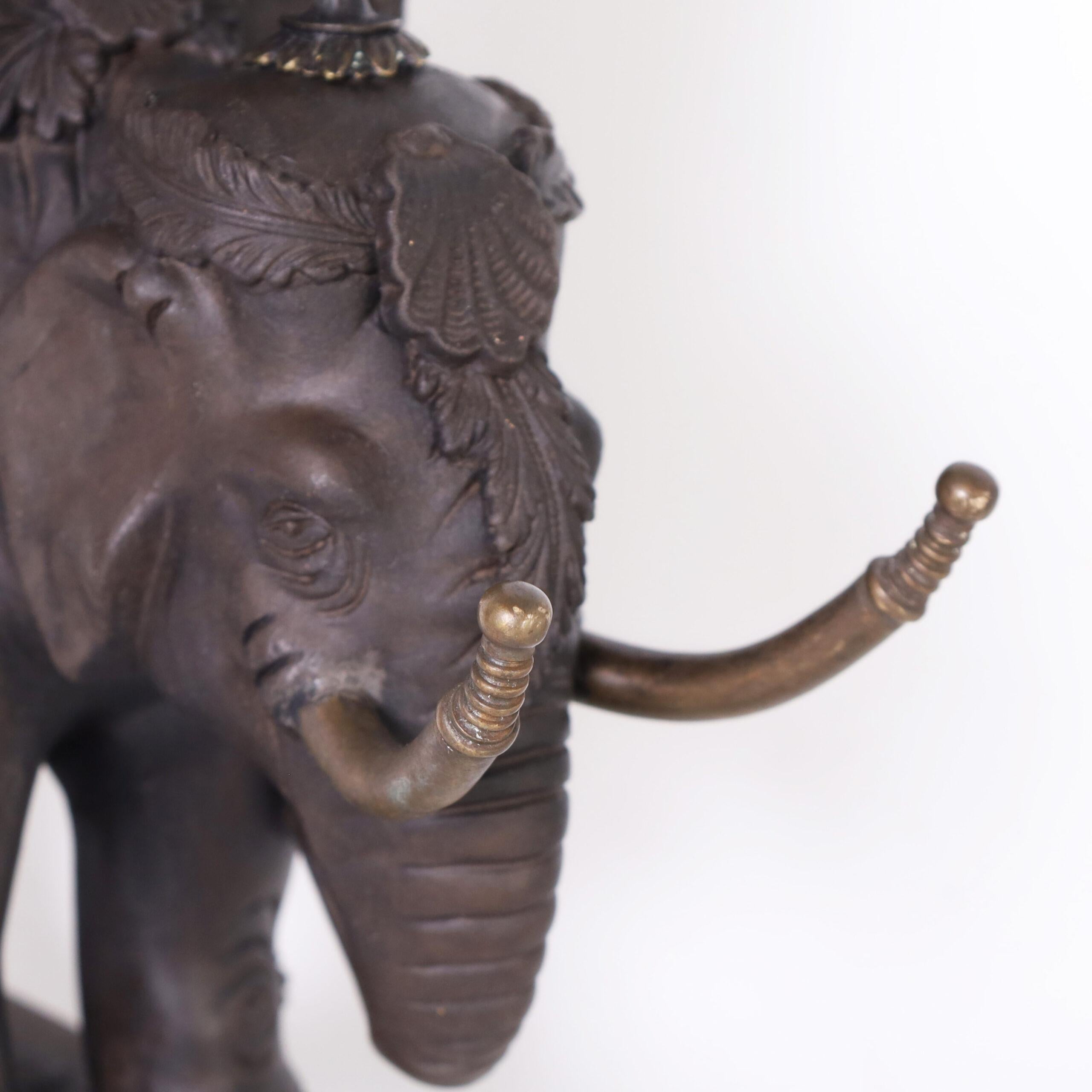 Pair of Neoclassic Earthenware Elephants with Obelisks For Sale 4