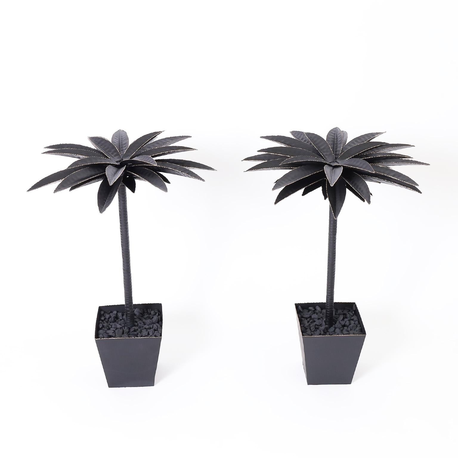 Pair of Painted Metal Palm Trees - Sculpture by Unknown