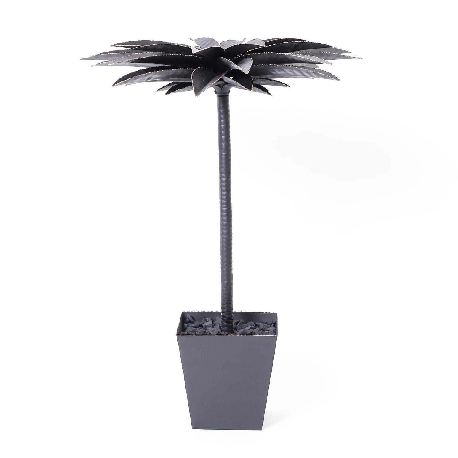 Pair of Painted Metal Palm Trees - Folk Art Sculpture by Unknown
