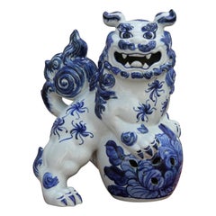 Pair of Porcelain Japanese Blue Foo Dogs